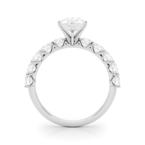 White gold Pear Diamond Prong Setting with Side Stones on a Pave Band