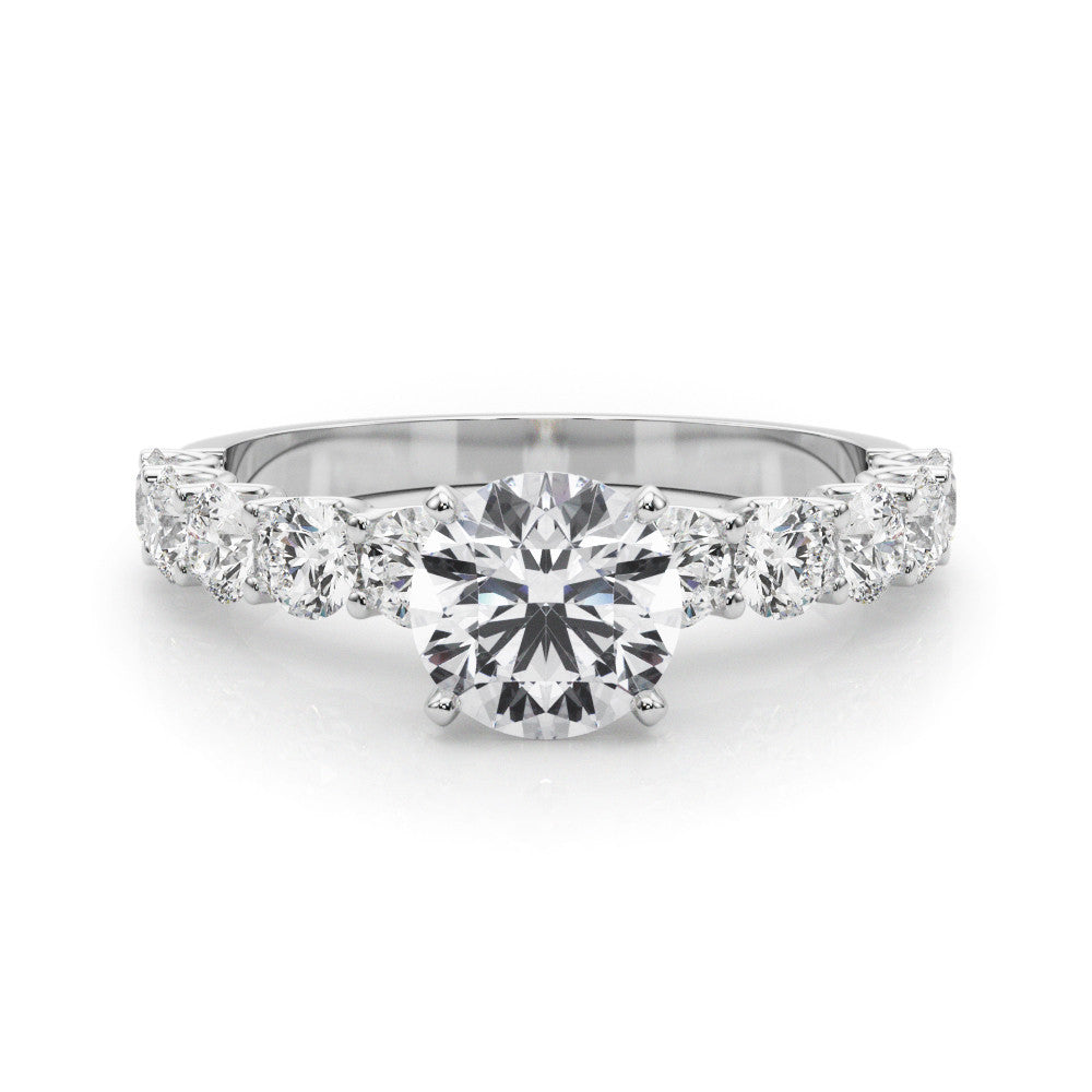 Silver Heart Diamond Prong Setting with Side Stones on a Pave Band
