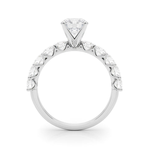 Platinum Round Diamond Prong Setting with Side Stones on a Pave Band