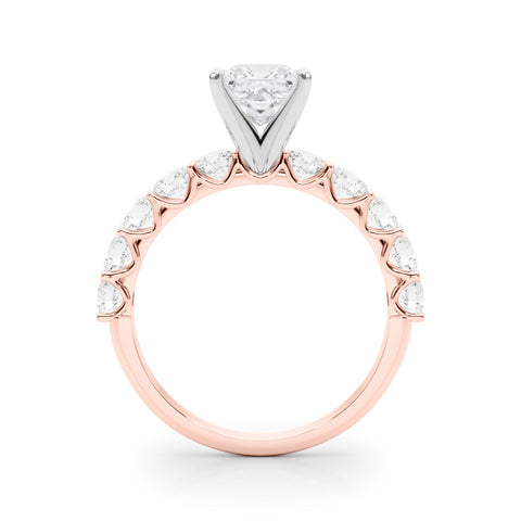 Rose gold Princess Diamond Prong Setting with Side Stones on a Pave Band