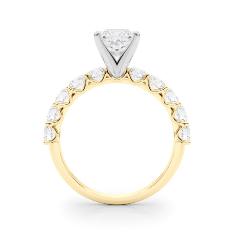 Yellow gold Princess Diamond Prong Setting with Side Stones on a Pave Band