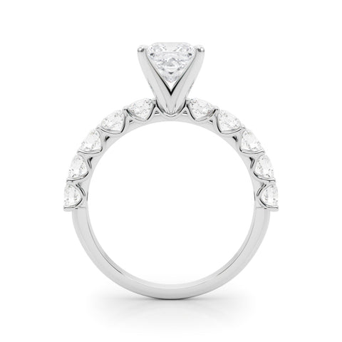 White gold Princess Diamond Prong Setting with Side Stones on a Pave Band