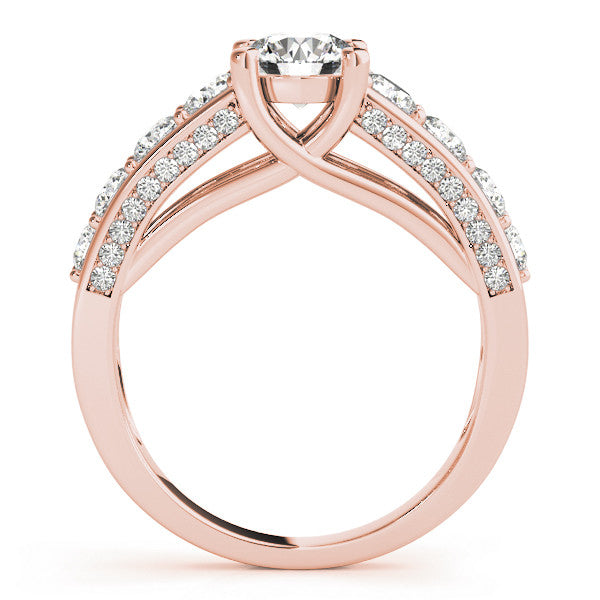 Rose gold Round Brilliant Channel-Set Diamond Engagement Ring with Split Shank and Four-Prong Setting