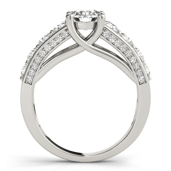 Silver Round Brilliant Channel-Set Diamond Engagement Ring with Split Shank and Four-Prong Setting