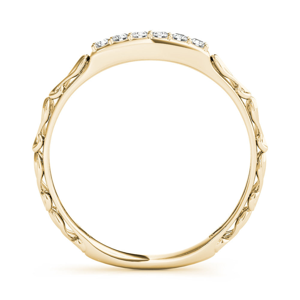 Yellow gold Round Diamond Bar Set Eternity Band with Filigree Design