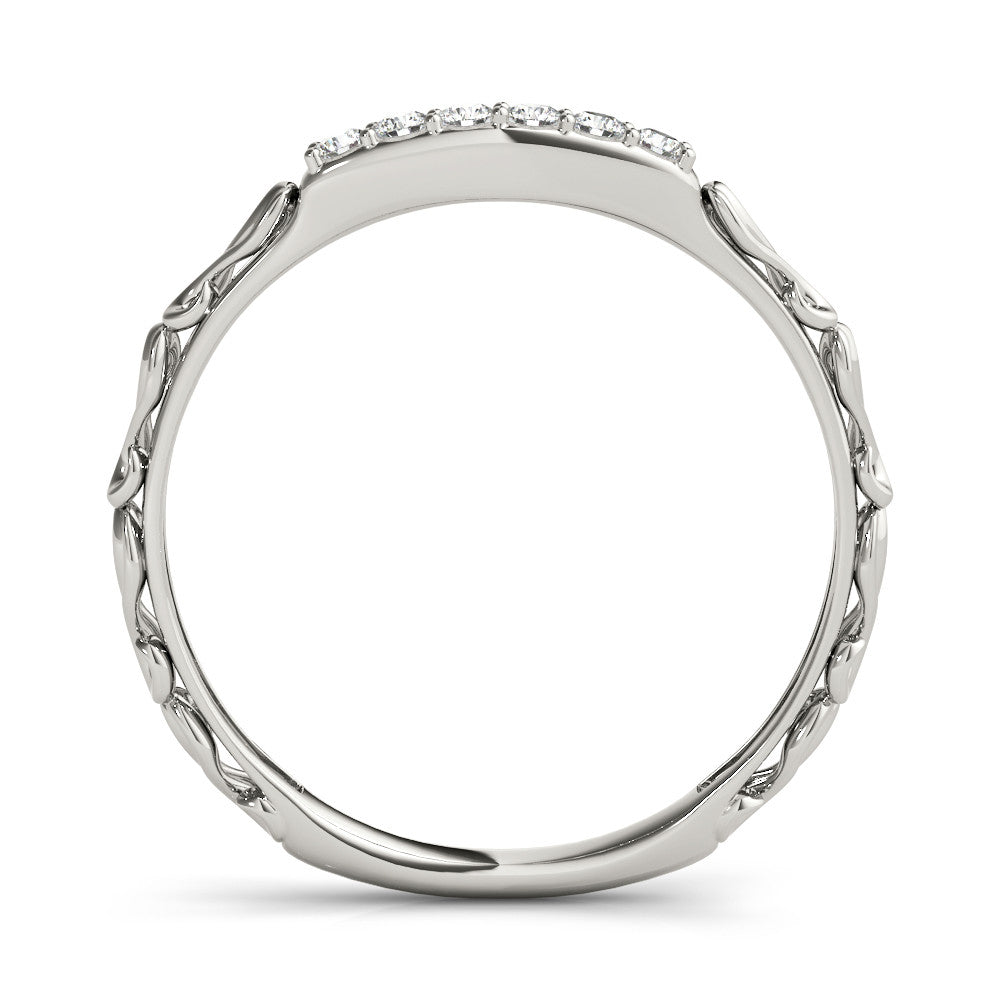 Silver Round Diamond Bar Set Eternity Band with Filigree Design