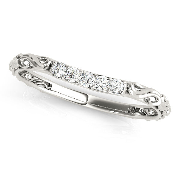 Silver Round Diamond Bar Set Eternity Band with Filigree Design