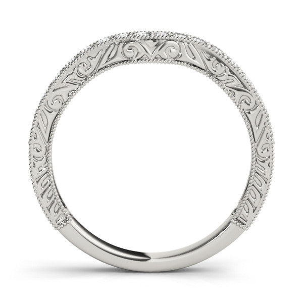 Platinum Pave Round Diamond Curved Milgrain Band