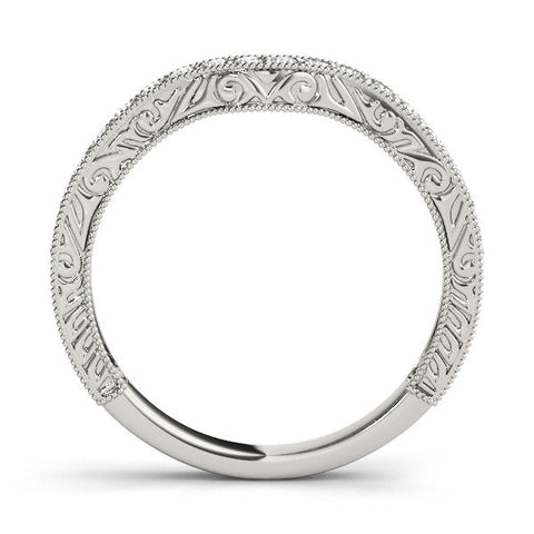 Platinum Pave Round Diamond Curved Milgrain Band