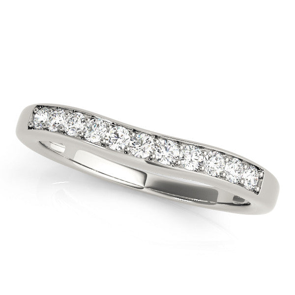 Silver Channel Set Round Diamond Curved Band