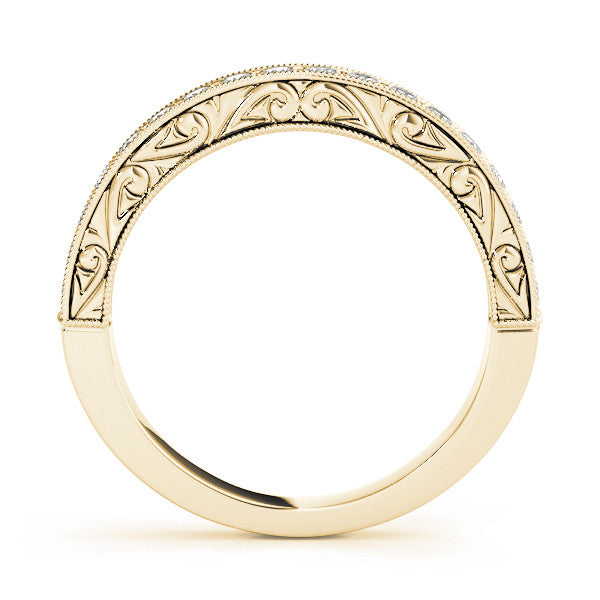 Yellow gold Channel Set Round Diamond Eternity Band with Milgrain Edging