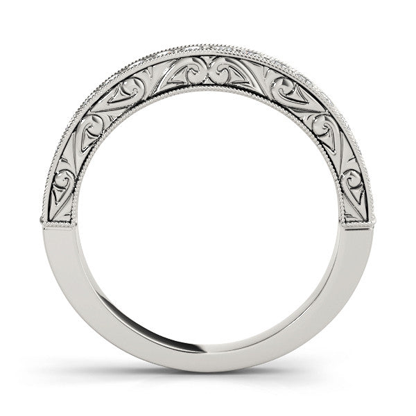 Platinum Channel Set Round Diamond Eternity Band with Milgrain Edging