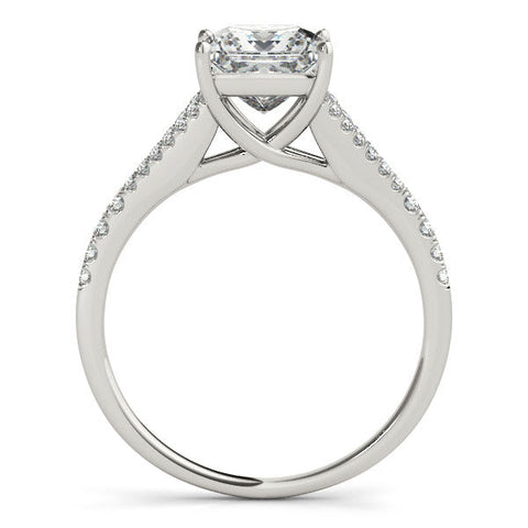 White gold Princess Cut Split Shank Pave Engagement Ring with Four-Prong Setting