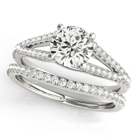 Platinum Round Cut Split Shank Pave Diamond Engagement Ring with Four-Prong Setting