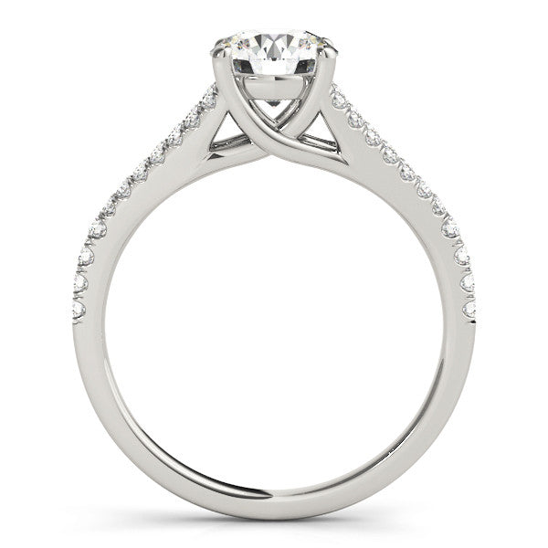 Platinum Round Cut Split Shank Pave Diamond Engagement Ring with Four-Prong Setting