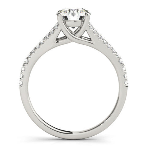 Platinum Round Cut Split Shank Pave Diamond Engagement Ring with Four-Prong Setting