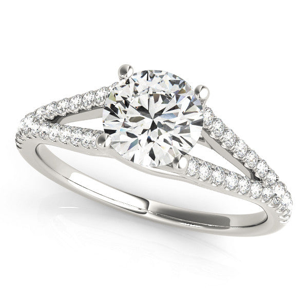 Platinum Round Cut Split Shank Pave Diamond Engagement Ring with Four-Prong Setting