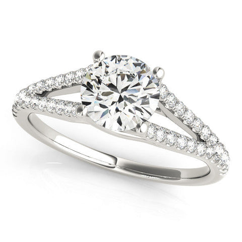 Platinum Round Cut Split Shank Pave Diamond Engagement Ring with Four-Prong Setting