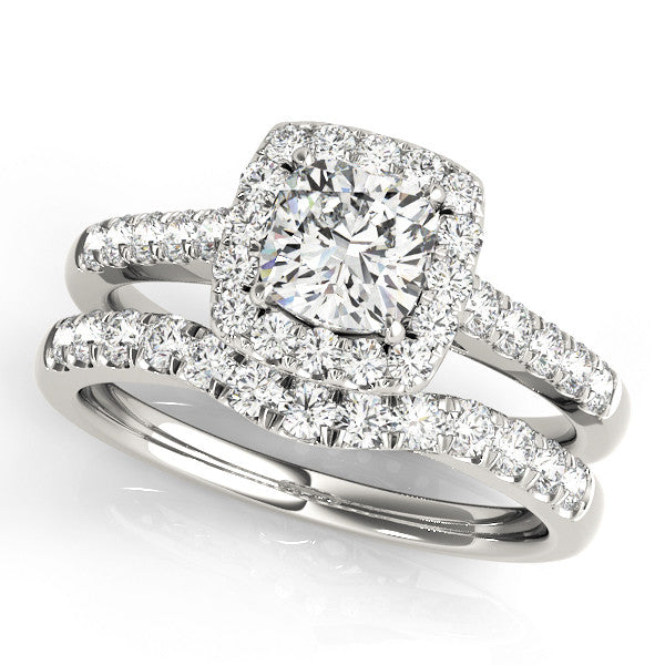 Platinum Cushion Halo Pavé Diamond Engagement Ring with Four-Prong Setting