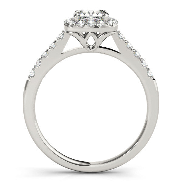 Silver Cushion Halo Pavé Diamond Engagement Ring with Four-Prong Setting