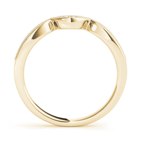 Yellow gold Pavé Round Diamond Contour Milgrain Band