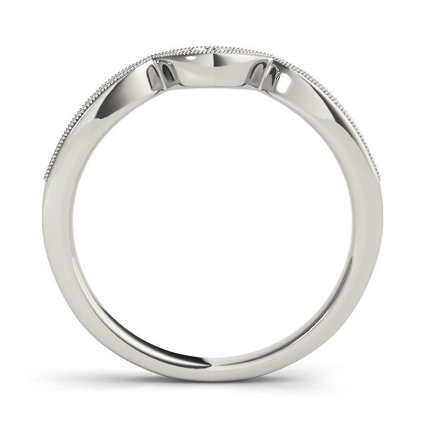 White gold Pavé Round Diamond Contour Milgrain Band