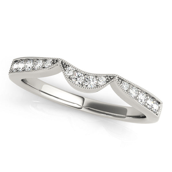 White gold Pavé Round Diamond Contour Milgrain Band