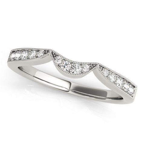 Silver Pavé Round Diamond Contour Milgrain Band