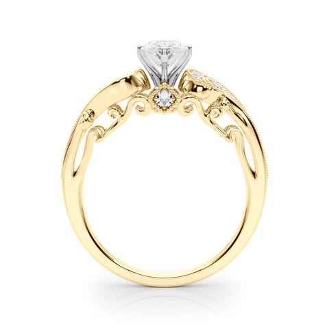 Yellow gold Fancy Yellow Marquise cut Solitaire with Milgrain Pave Band and Four-Prong Setting