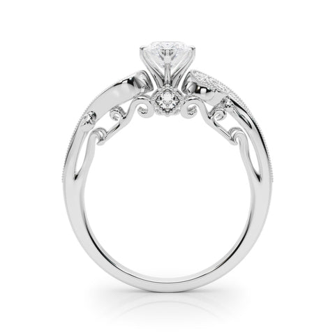 Platinum Marquise Solitaire with Milgrain Pave Band and Four-Prong Setting