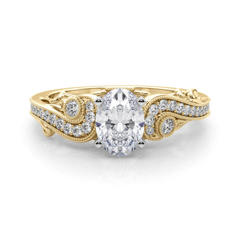 Yellow gold Fancy Yellow Oval cut Solitaire with Milgrain Pave Band and Four-Prong Setting