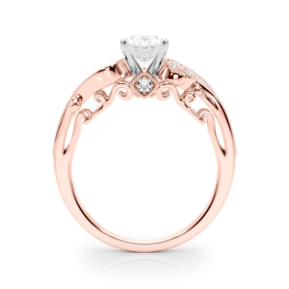 Rose gold Fancy Yellow Oval cut Solitaire with Milgrain Pave Band and Four-Prong Setting
