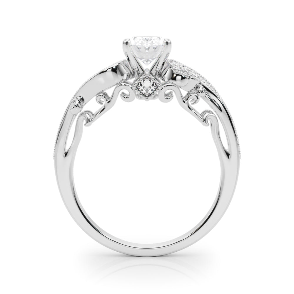 White gold Fancy Yellow Oval cut Solitaire with Milgrain Pave Band and Four-Prong Setting