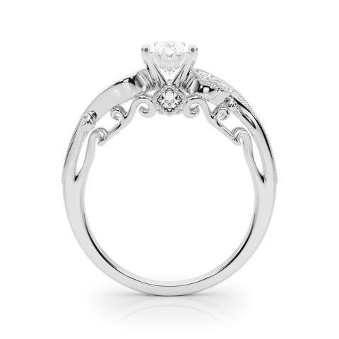 White gold Fancy Yellow Oval cut Solitaire with Milgrain Pave Band and Four-Prong Setting