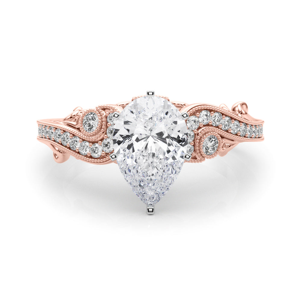 Rose gold Fancy Yellow Pear cut Solitaire with Milgrain Pave Band and Four-Prong Setting