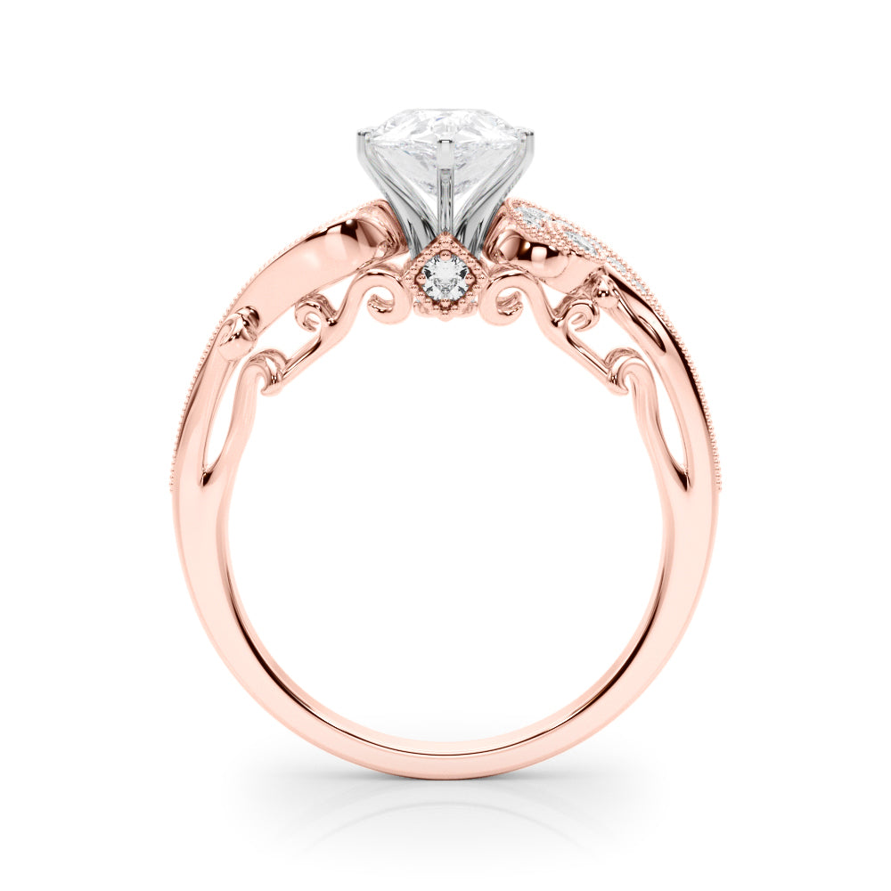 Rose gold Fancy Yellow Pear cut Solitaire with Milgrain Pave Band and Four-Prong Setting