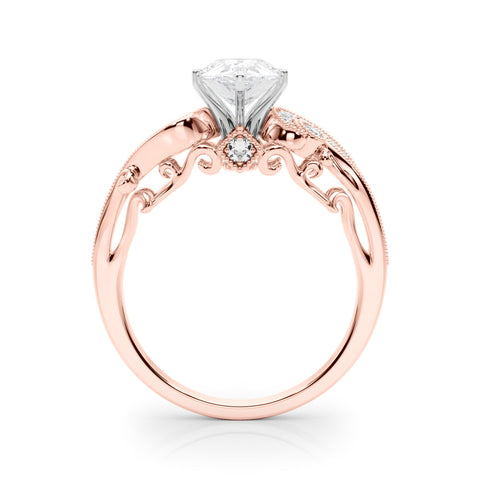 Rose gold Pear Solitaire with Milgrain Pave Band and Four-Prong Setting