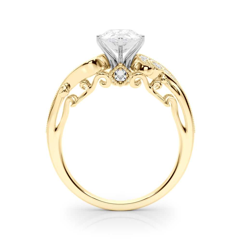 Yellow gold Fancy Yellow Pear cut Solitaire with Milgrain Pave Band and Four-Prong Setting