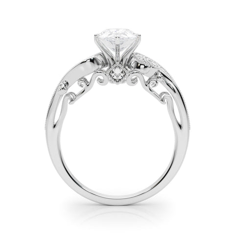 Platinum Pear Solitaire with Milgrain Pave Band and Four-Prong Setting