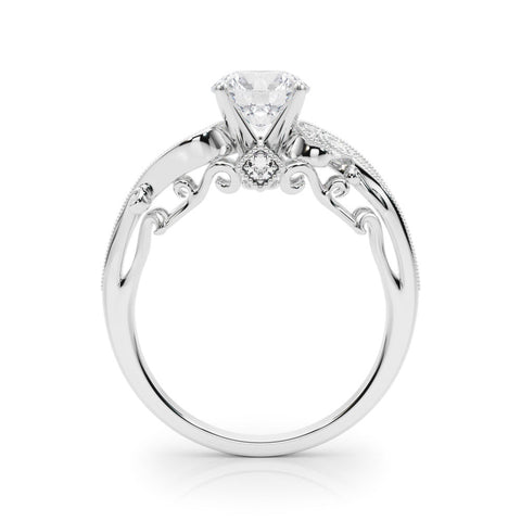 Platinum Round Solitaire with Milgrain Pave Band and Four-Prong Setting