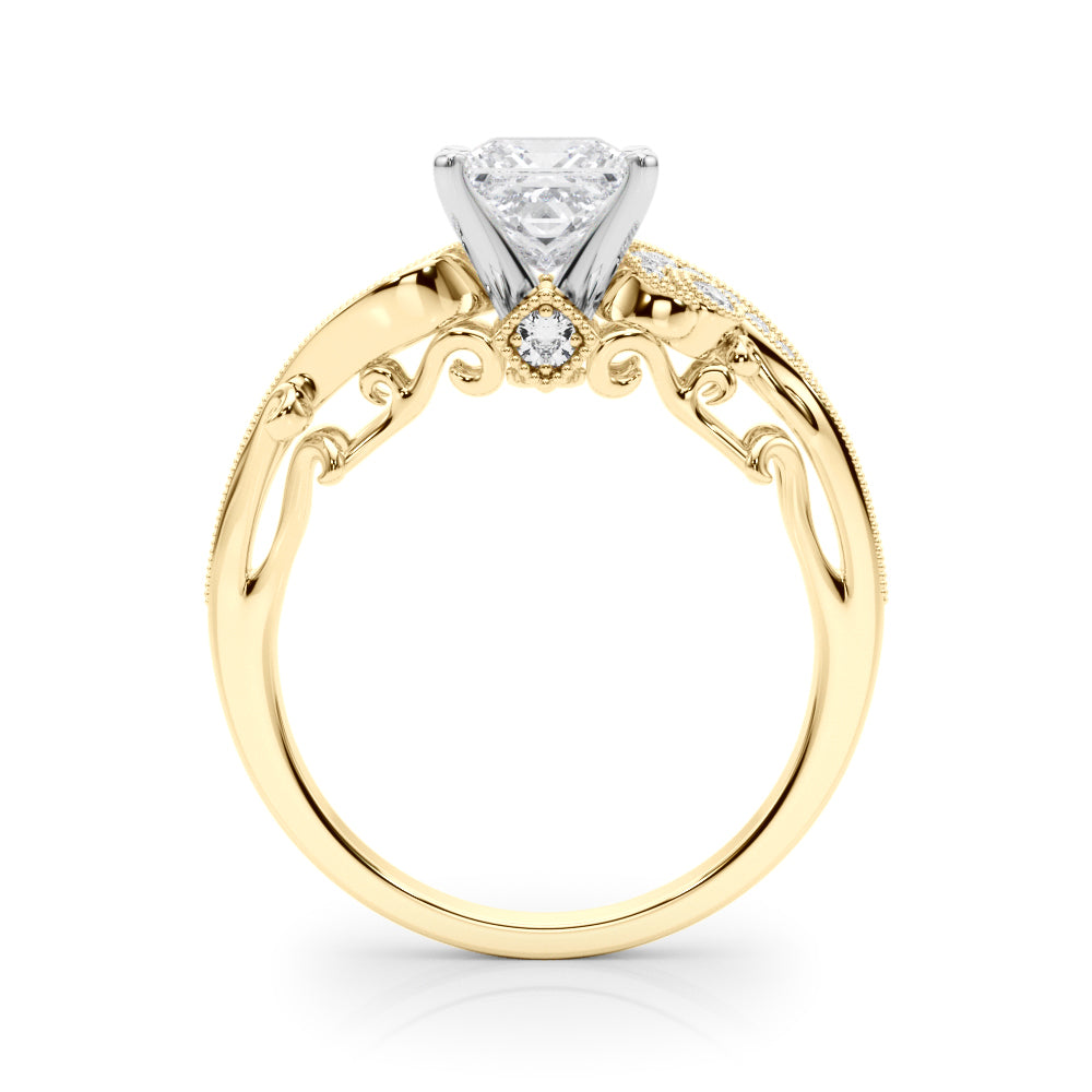 Yellow gold Fancy Yellow Princess cut Solitaire with Milgrain Pave Band and Four-Prong Setting