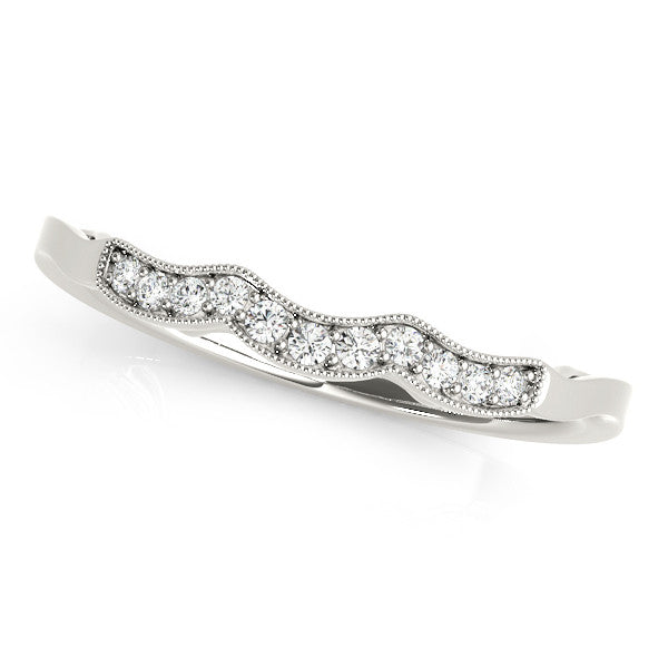 White gold Milgrain Pavé Round Diamond Curved Band