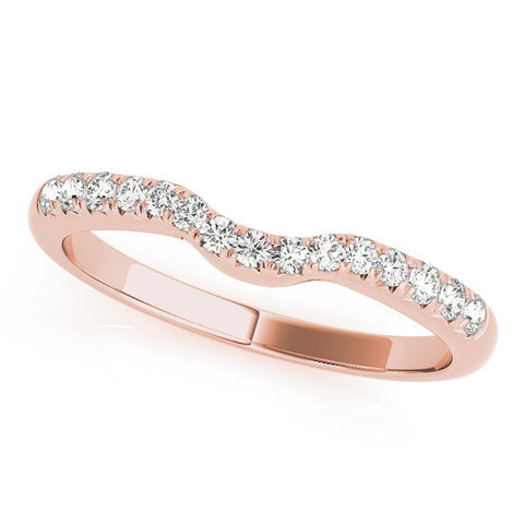 Rose gold Curved Pavé Round Diamond Wedding Band with Shared Prong Setting