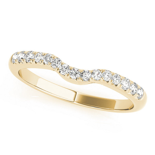 Yellow gold Curved Pavé Round Diamond Wedding Band with Shared Prong Setting