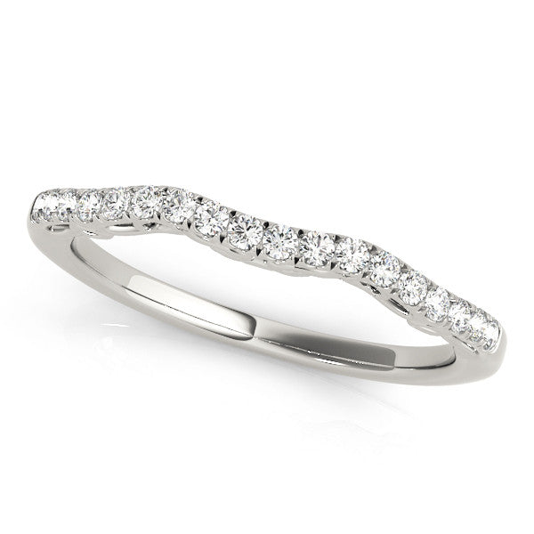 White gold Curved Diamond Pavé Round Eternity Band with Shared Prong Setting