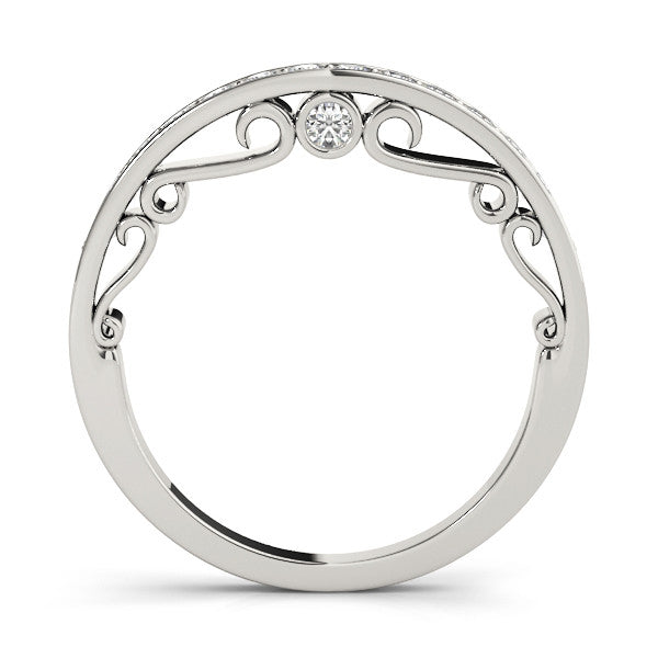Silver Channel Set Round Diamond Contoured Band