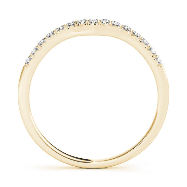 Yellow gold Round Diamond Curved Pavé Wedding Band with Shared Prong Setting