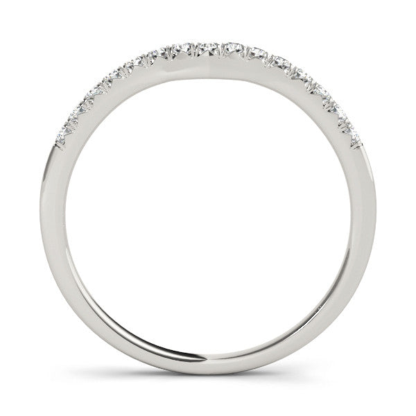 Platinum Round Diamond Curved Pavé Wedding Band with Shared Prong Setting