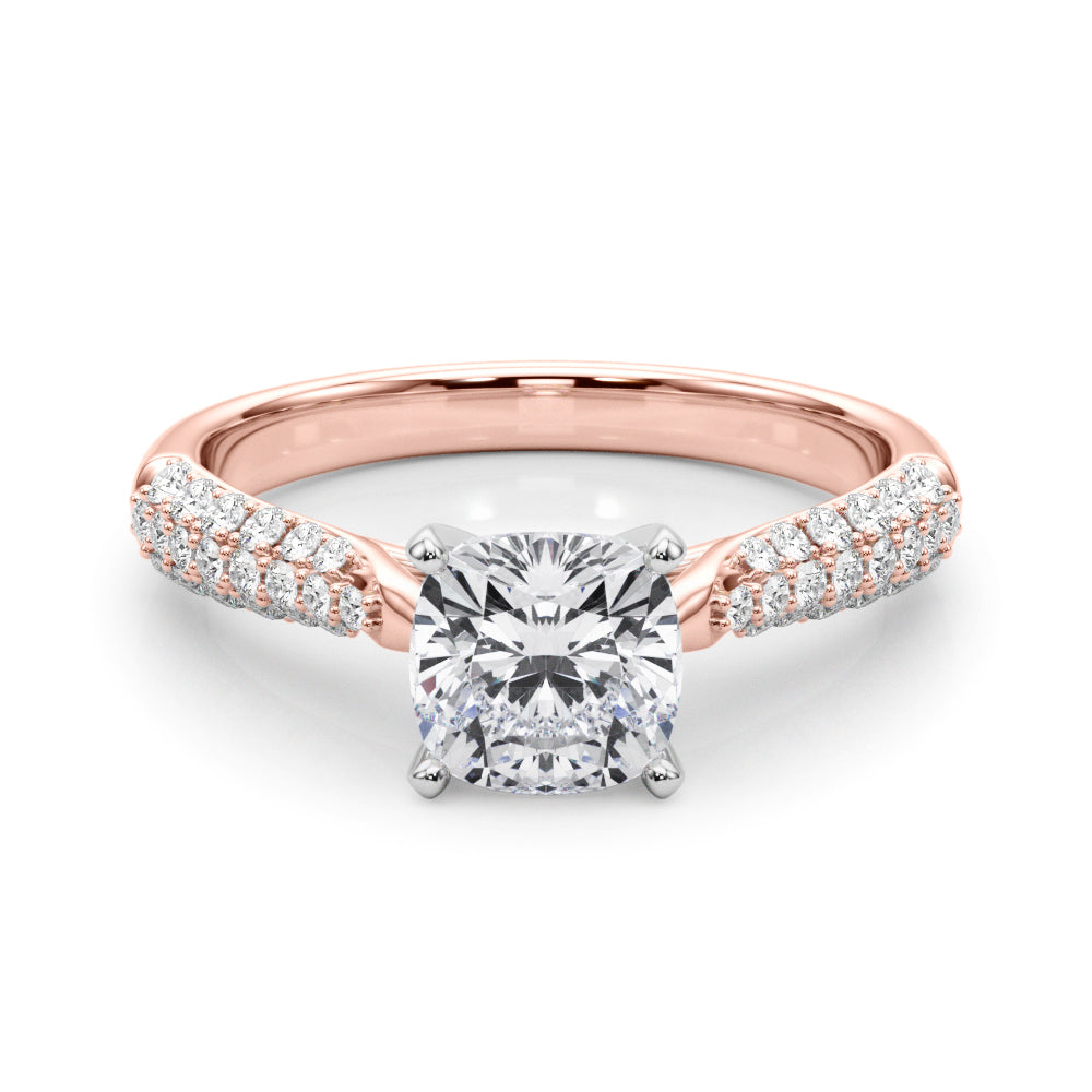 Rose gold Cushion Solitaire Pavé Diamond Engagement Ring with Four-Prong Setting