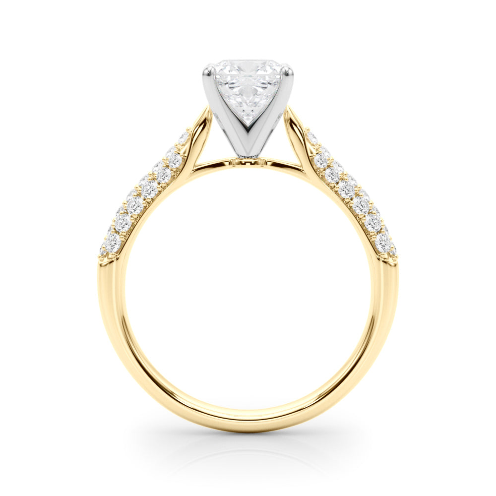 Yellow gold Cushion Solitaire Pavé Diamond Engagement Ring with Four-Prong Setting